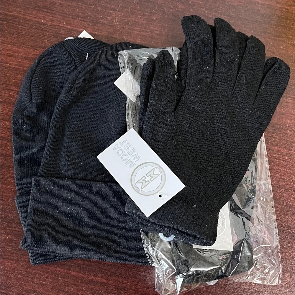 Black Beanie and Gloves Set